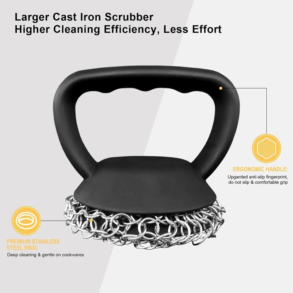 Cast Iron Chainmail Scrubber Cleaner with Handle