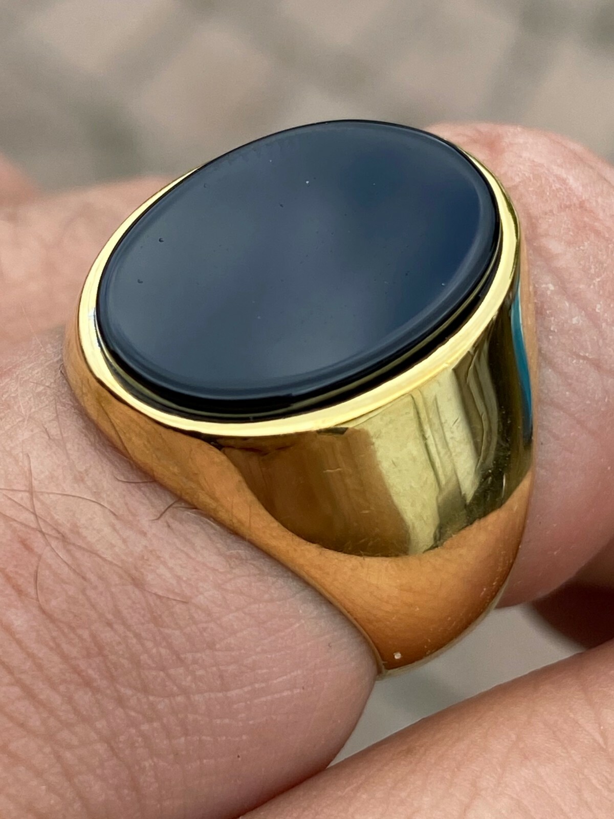 Men's 14k Gold Plated Solid 925 Sterling Silver Black Onyx Signet Ring Size 7-13