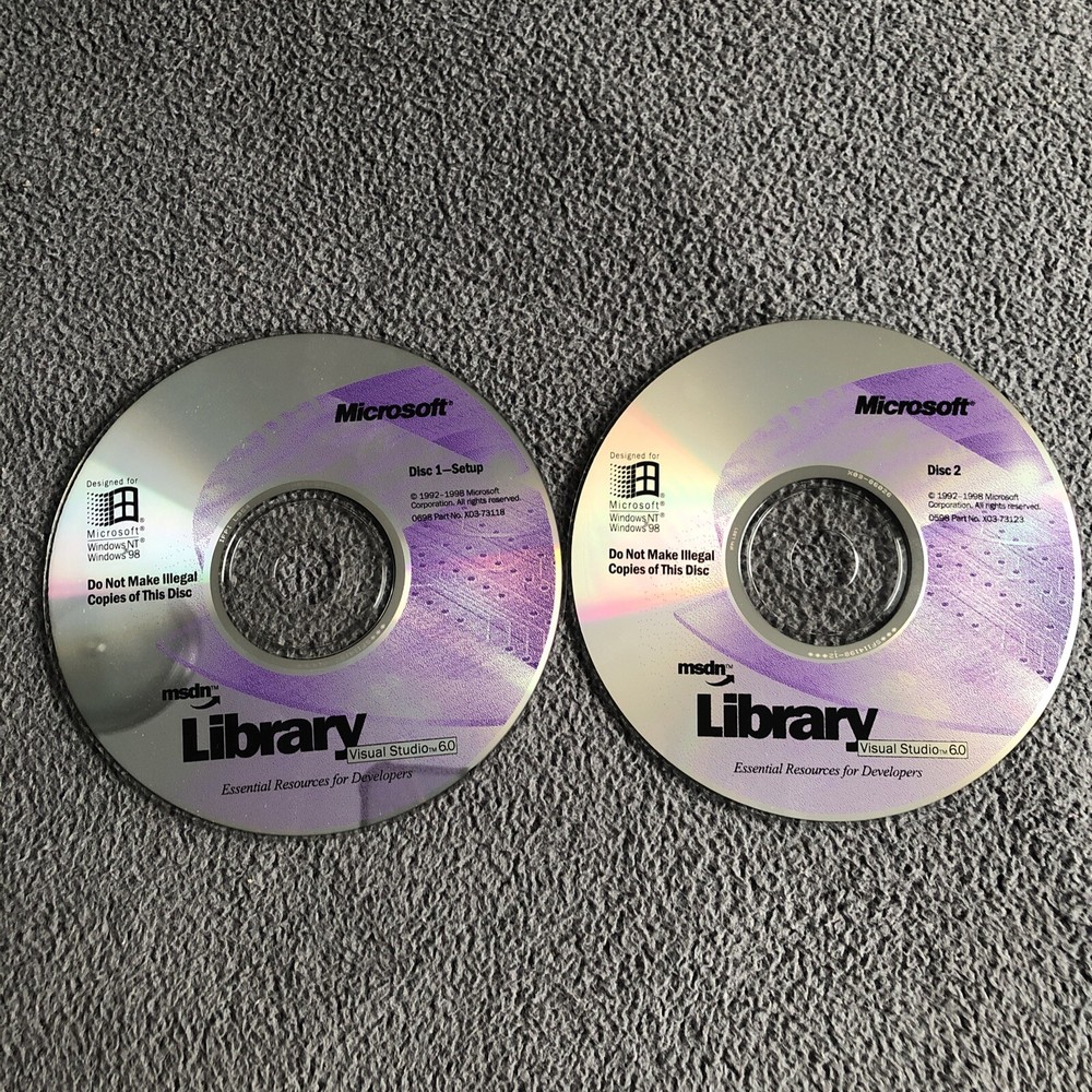 Microsoft MSDN Library Visual Studio 6.0 2 CD Set for Windows NT Windows 98