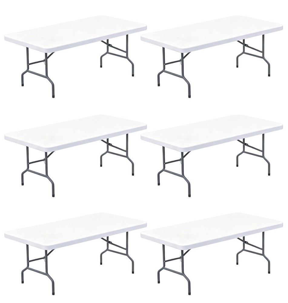 6FT Picnic White Spandex Table Cloth - 6 Pack Fitted Rectangle Tablecloth for...