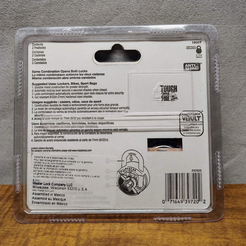 Master Lock 1500T Combination Padlocks 2-Pack Black Dial NIB