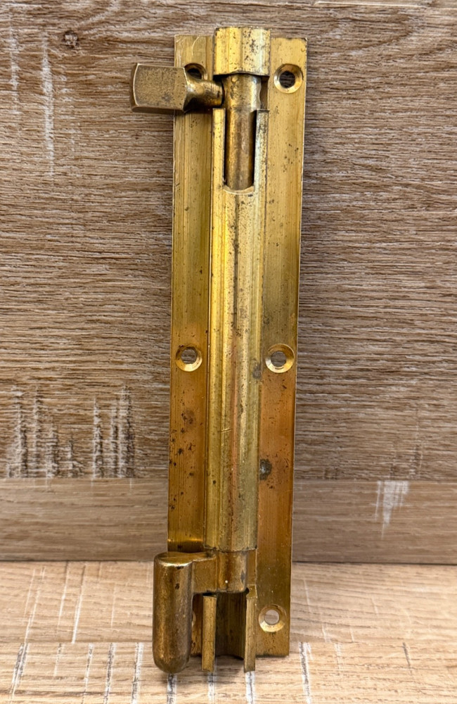 VINTAGE SOLID BRASS 6" SLIDE BOLT DOOR BOLT