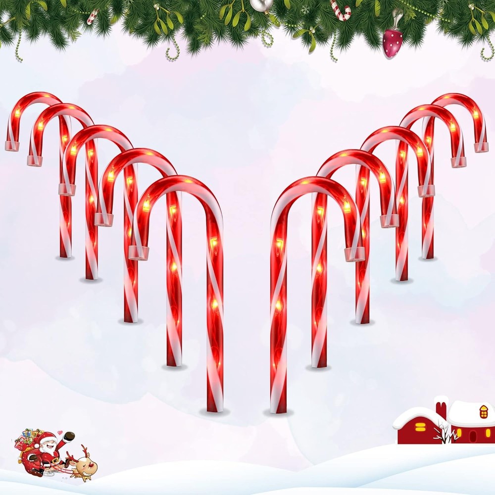 Vcoken 10 Count Candy Cane Path Lights for Indoor/Outdoor