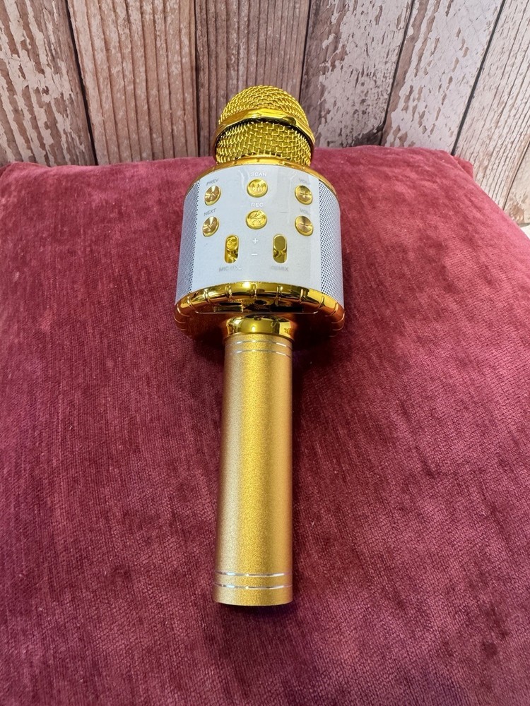 Gold Wireless Bluetooth Karaoke Microphone USB Charging Handheld with Controls