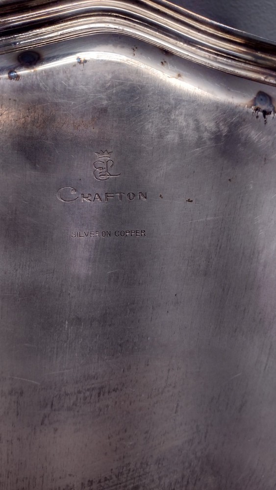 Vintage Crafton Frank Hawker Ltd, Silver Plate Monogrammed Serving Tray 14 1/8"