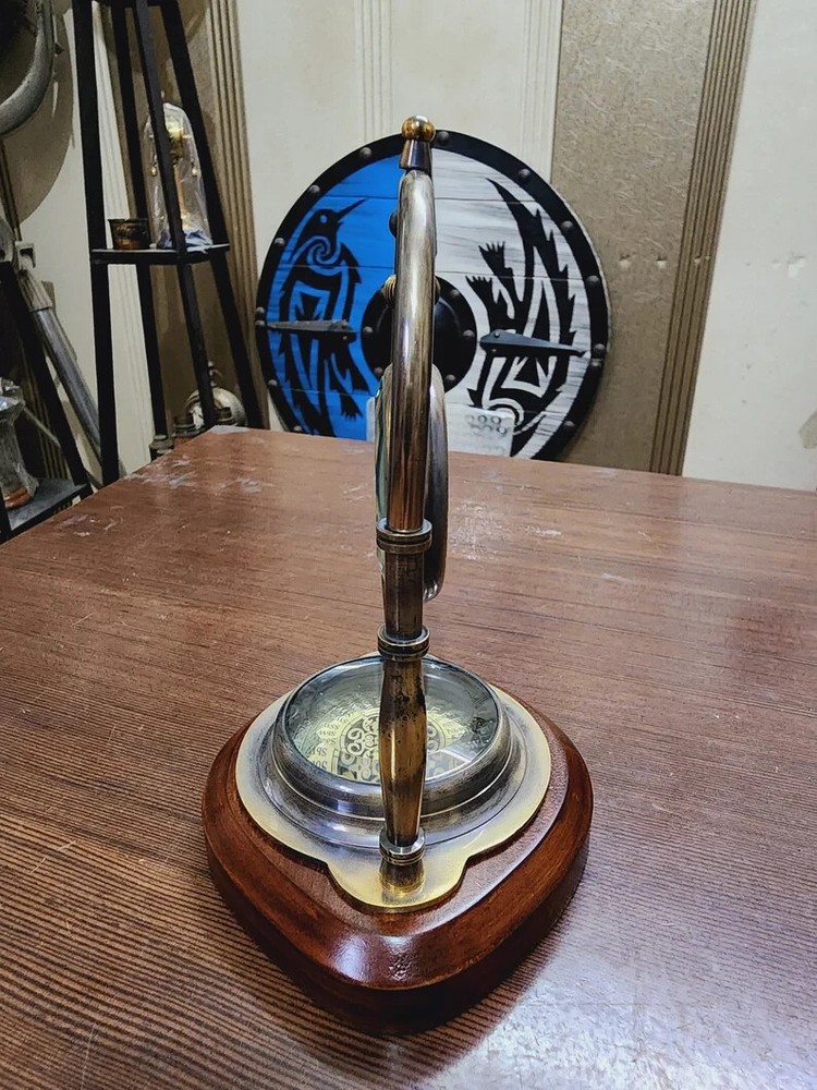 Nautical Elegance: Antique Brass Desk Clock with Integrated Compass - Timeless