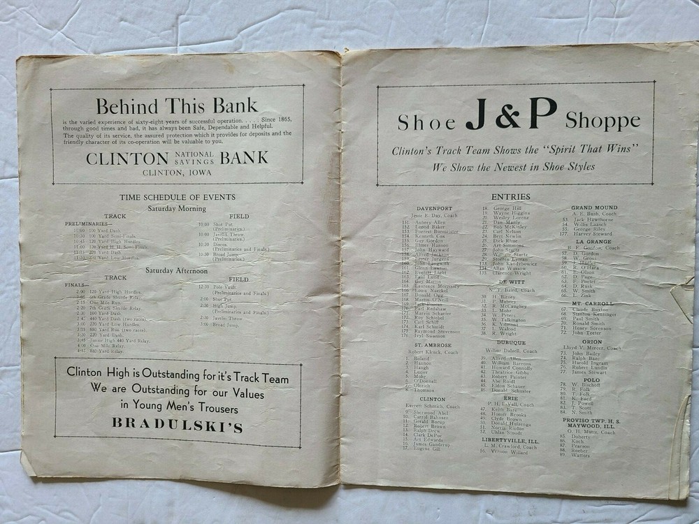 1933 Midwest Interscholastic Championship track & Field Meet Program, Clinton HS