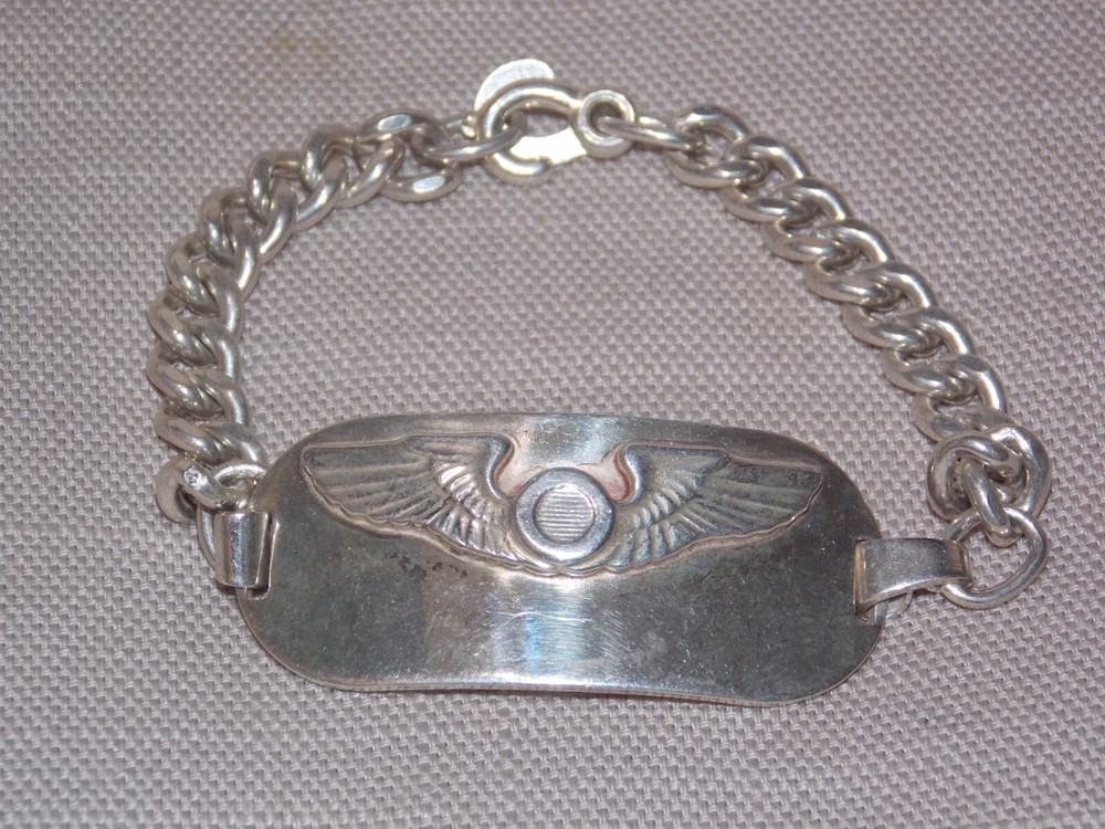 RARE WW2 Sterling Silver Observation Pilot Sweetheart Wings Bracelet Near Mint