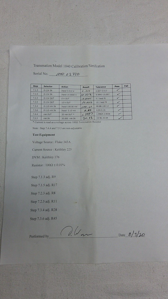 Transmation 1040 Snap-Pack, Tested and calibrated