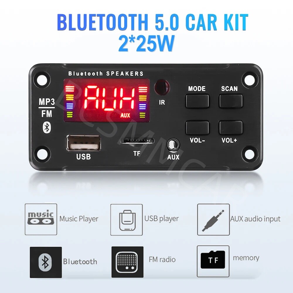 Amplifier Bluetooth 5.0 MP3 Player Decoder Board 12V Car FM Speaker Module 2x25W