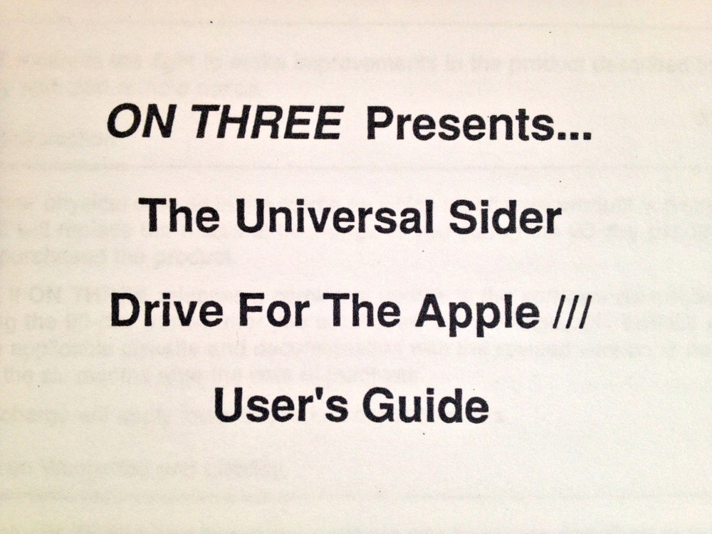 On Three Sider Driver & Manual / Apple III Home Computers
