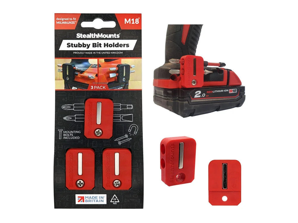 Stealthmounts Stubby Bit Holder For Milwaukee M18 3Pk Red