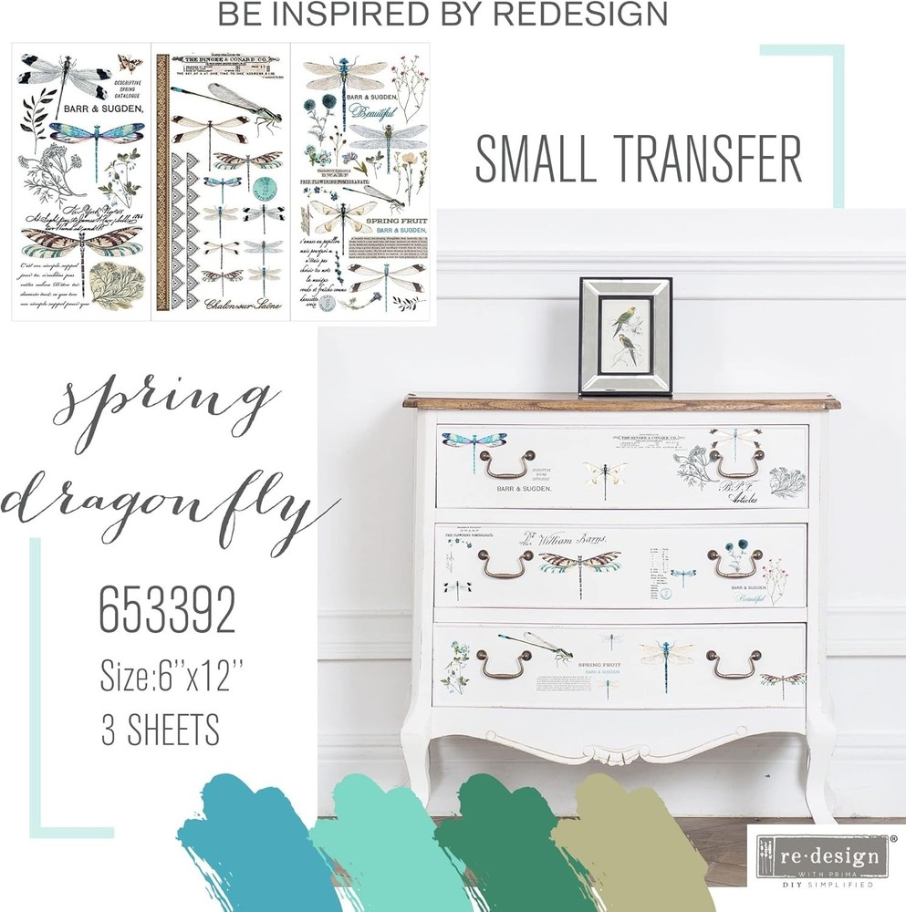 Redesign with Small Spring Dragonfly Rub-Ons - 6"x12", 3 sheets, Multi