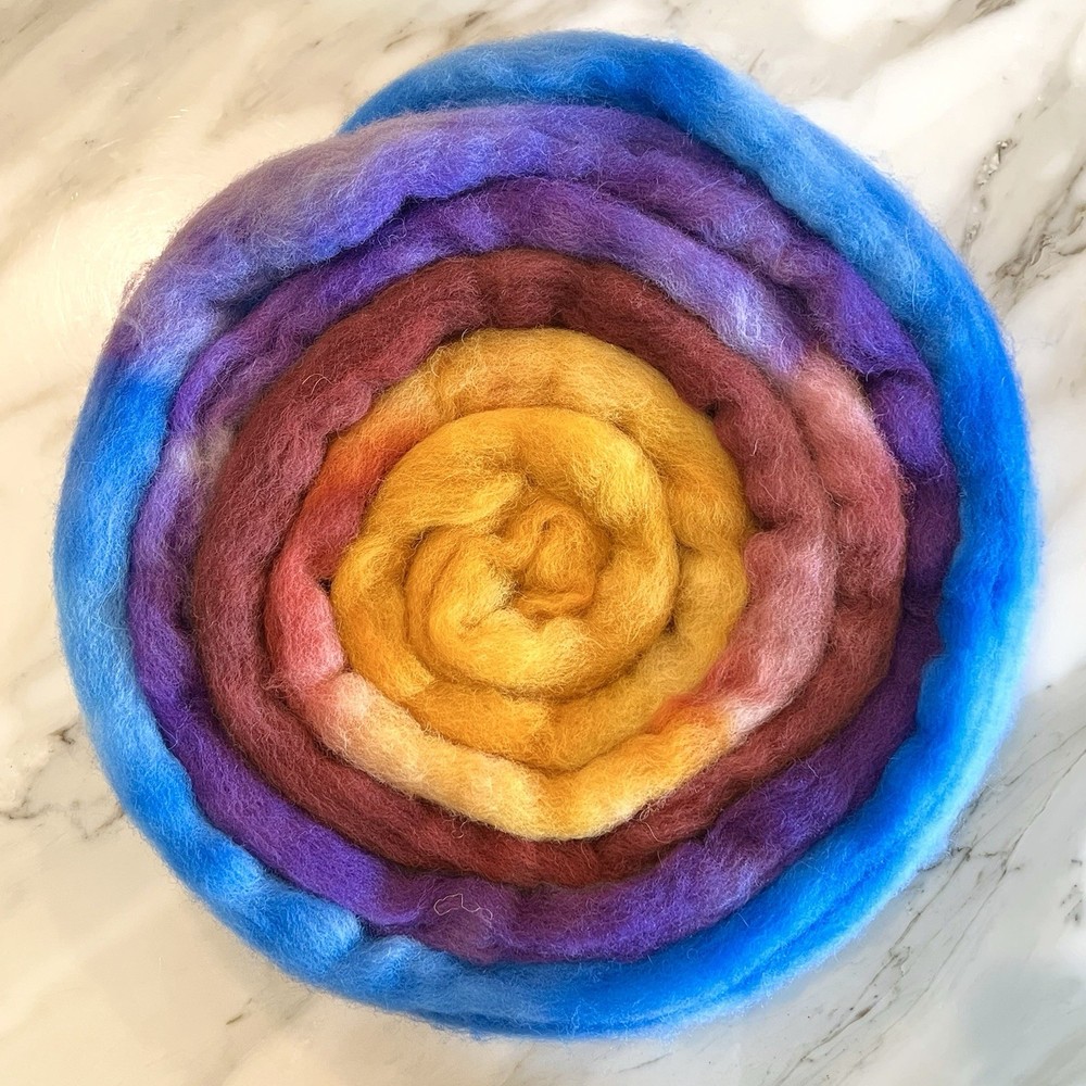 Hand Dyed Wool Roving in Warm Sunset NEW