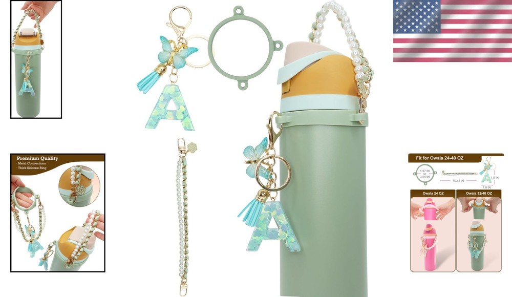 Personalized Initial Keychain & Durable Strap for Owala Water Bottles - 3PC Set