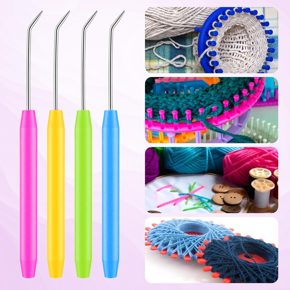 4 PCS Knitting Loom Hook with 8 Large Eye Plastic small, multicolor