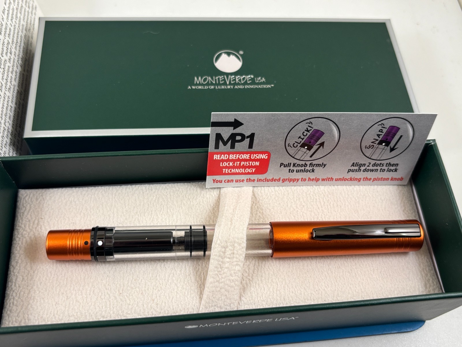 Judd's NEW Monteverde MP1 Lock It Piston Foxy Orange Fountain Pen w/Medium Nib