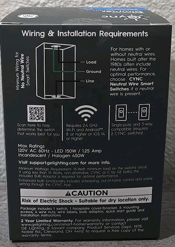 GE CYNC Smart Dimmer Light Switch, Wire-Free, Bluetooth and Wi-Fi Light Switch
