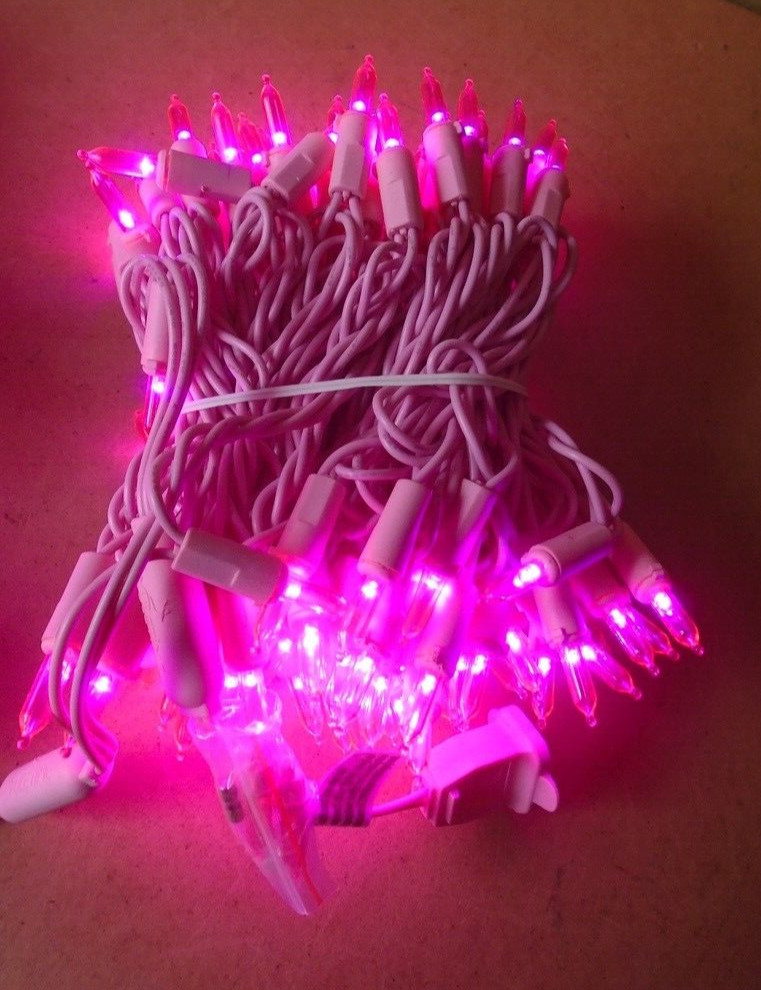 YULETIME Commercial Grade Pink LED String Lights Pink Wire (2-boxes)
