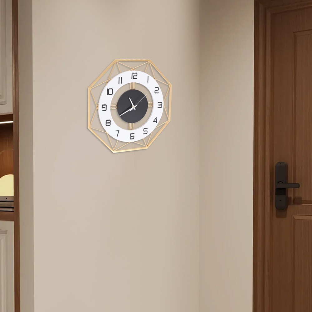 Modern Octagonal Wall Clock - Silent Battery Operated, Easy to Install