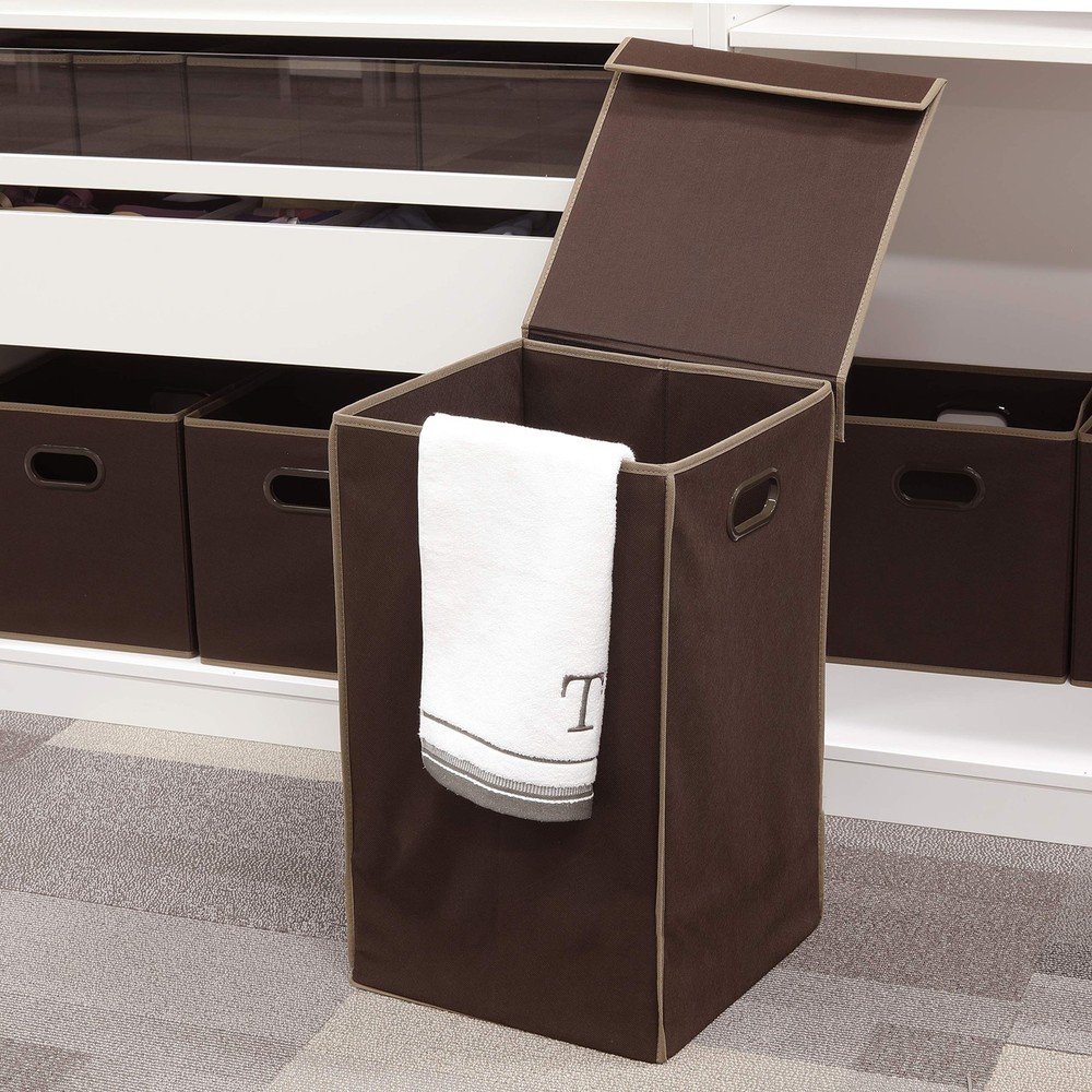 Foldable Laundry Hamper Basket with Lid, Brown