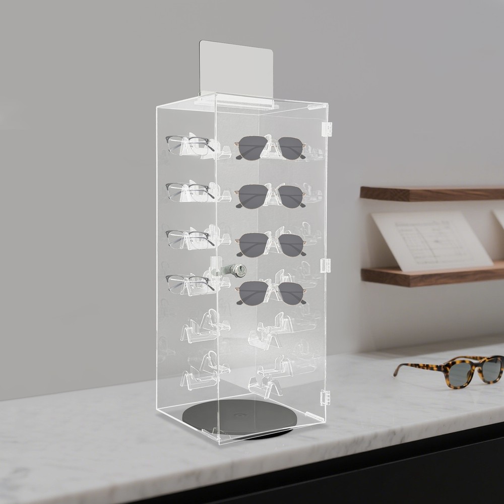 Lockable Sunglass Display Case Acrylic Glasses Organizer Rotating Display Case