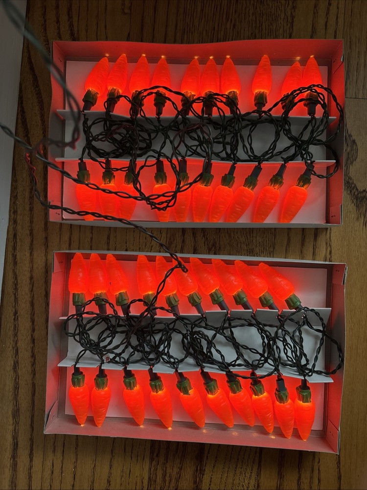 2 Sets Vintage Easter 20 Carrots Indoor String Lights Tested & Working Frank’s