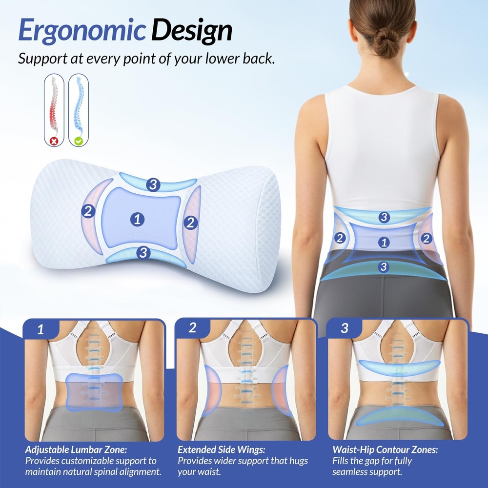 ZIKEE Inflatable Lumbar Support Pillow for Bed with Customized Lower White