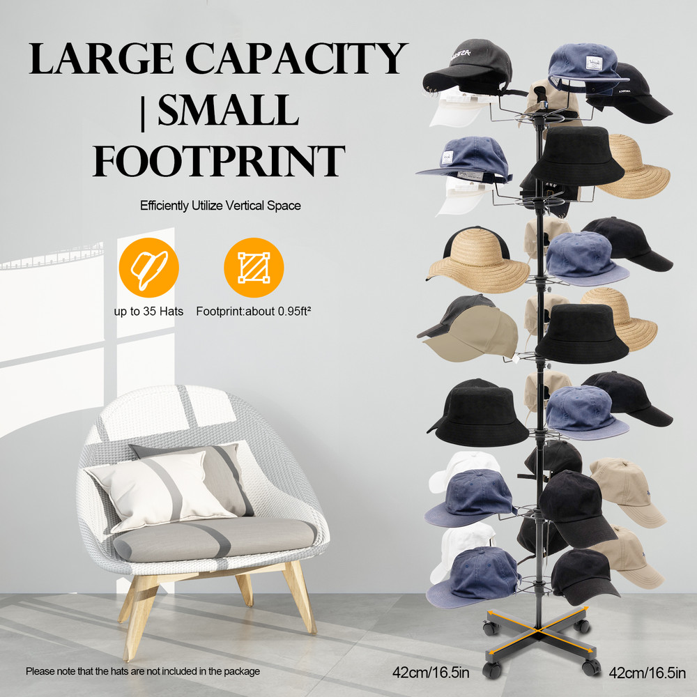 7-Layer Hats Cap Rotating Hanger Rack Height Adjustable Coat Hat Display Stand