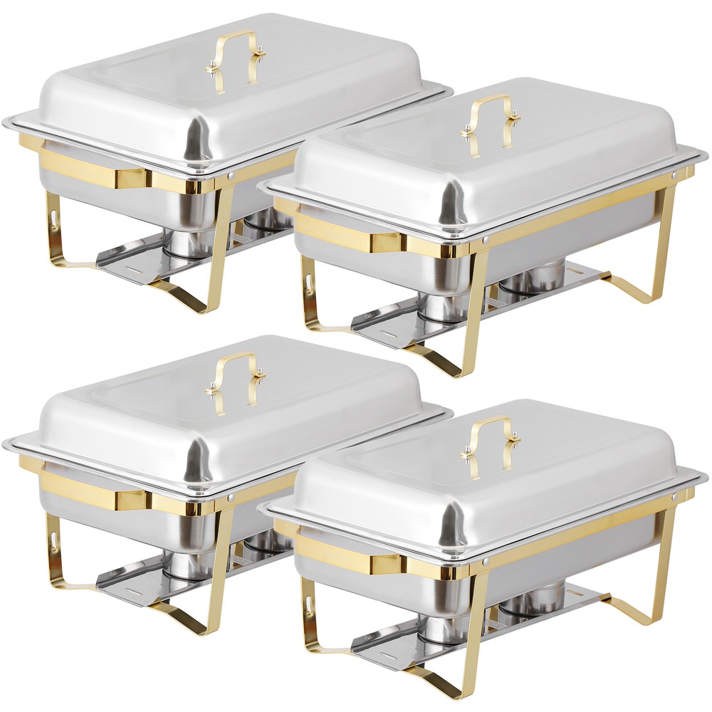4X Rectangular Chafing Dish Buffet Set Elegant Gold and Silver with Complete Set
