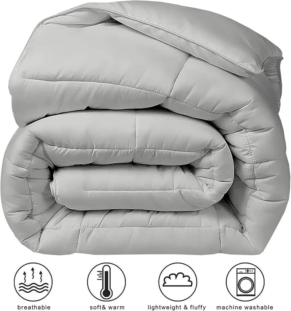 Luxury King Size Down Alternative Comforter - Reversible Light Grey