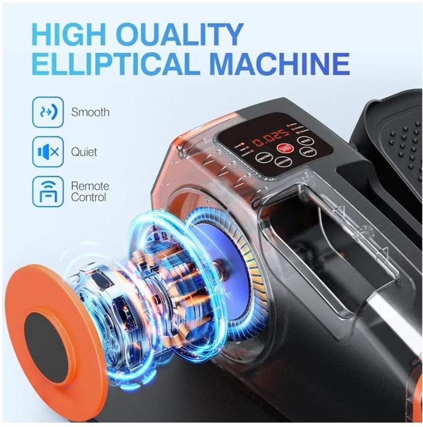 Electric Elliptical Machine Black/Orange LCD Display Remote Compact Quiet