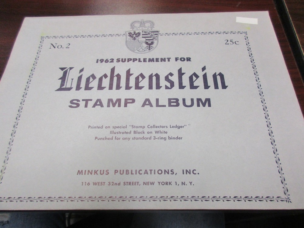 "MINKUS" STAMP ALBUM  1962  SUPPLEMENT LIECHTENSTEIN #2   W/FREE SHP.