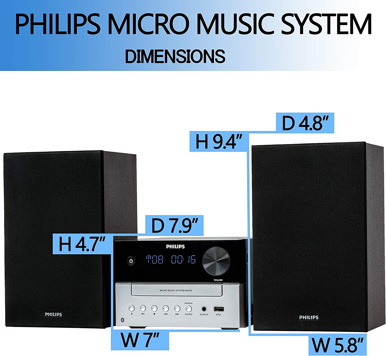 Philips Bluetooth Stereo System for Home with CD Player. MP3. USB. FM Radio