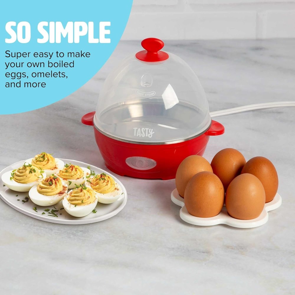 Mini Rapid Egg Cooker 5-Egg Capacity, Auto Shut Off, Red Color