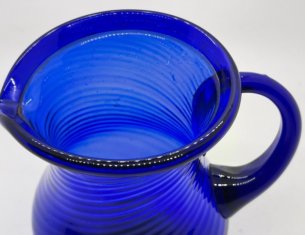 Early deep blue blown swirl ribbed pitcher