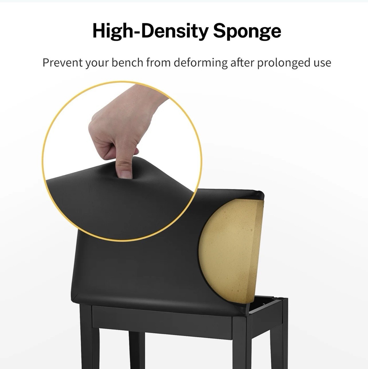 Beautiful Donner Piano Bench with Storage, Solid Wood DKB-10, Black