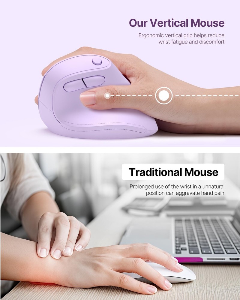 Ergonomic Mouse, USB+Bluetooth Dual Connection, Wireless Vertical Mouse for R...
