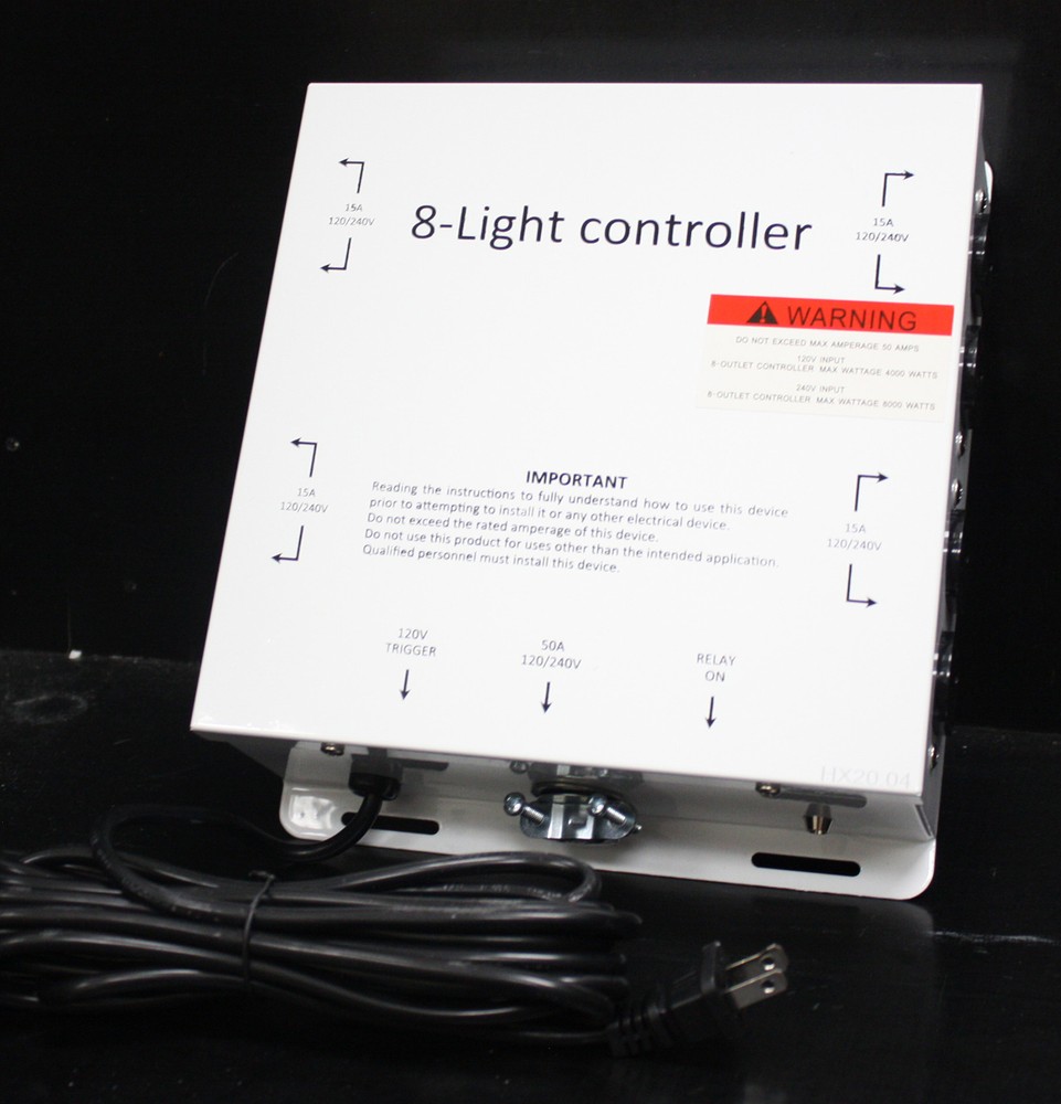 MASTER LIGHT RELAY CONTROLLER MLC 8 Outlet 240V 50A Hydroponic W/ TRIGGER CORD