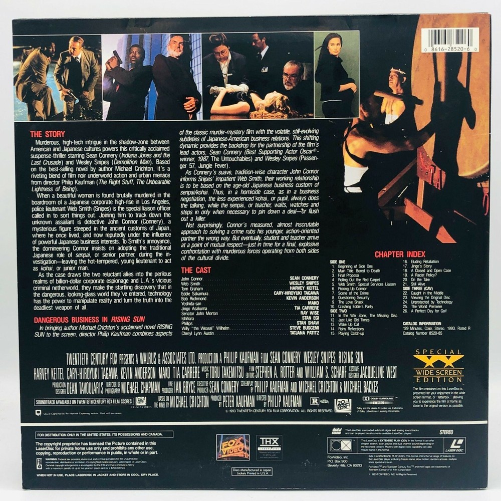 Rising Sun LASERDISC, Connery, Snipes