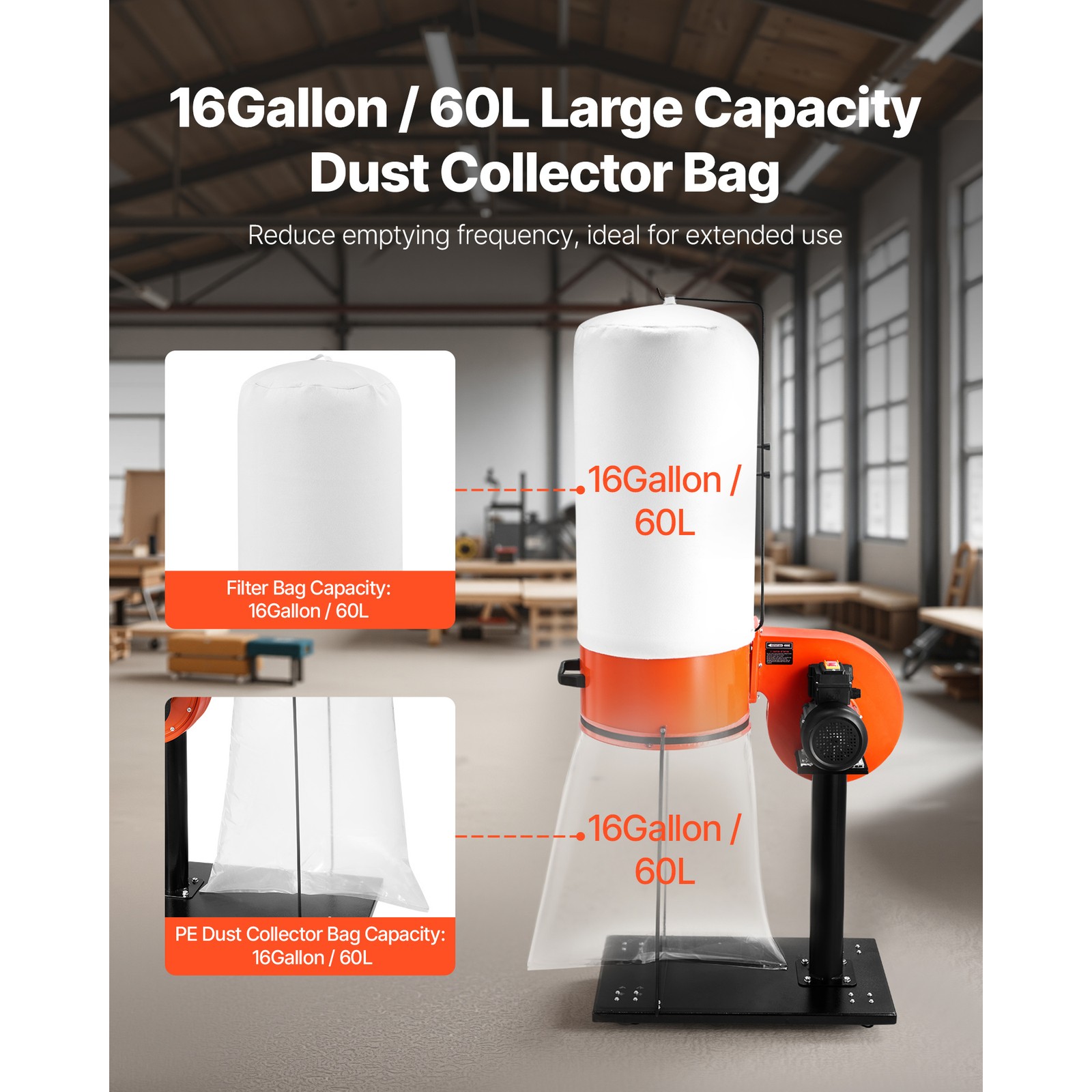 Uimoso 800 CFM Dust Collector with 2.5 Micron Filter and 3400 RPM Vortex Cone