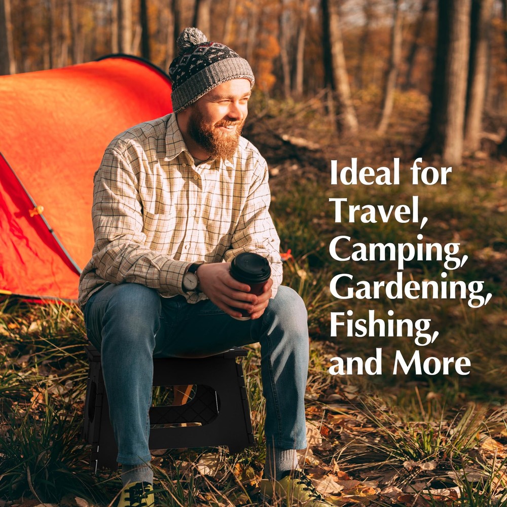 Handy Laundry Folding Step Stool - Sturdy Enough Collapsible 9 Inch, Black