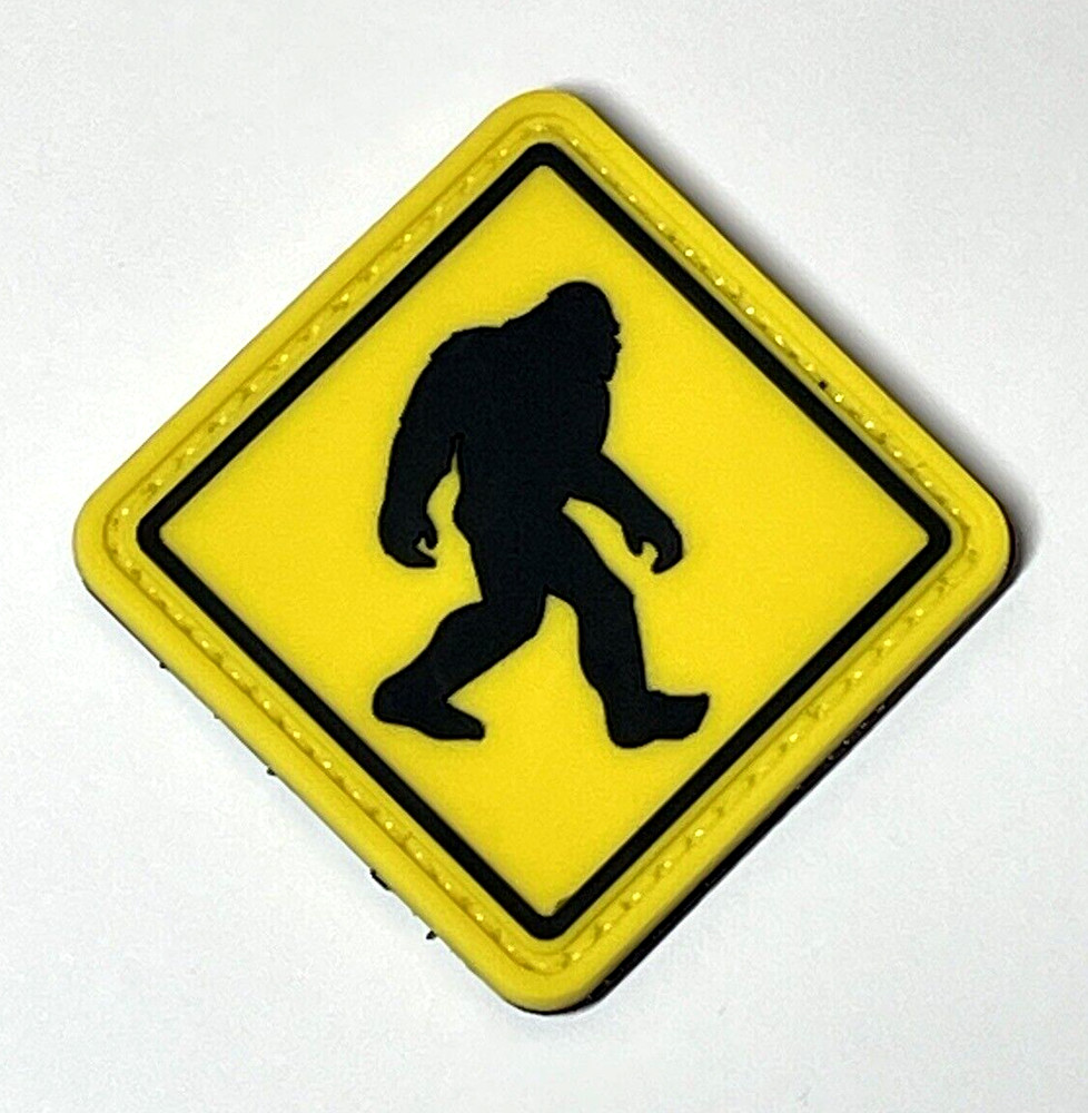 Sasquatch Bigfoot Crossing Sign PVC Patch, Morale Squatch Tactical Rubber Patch