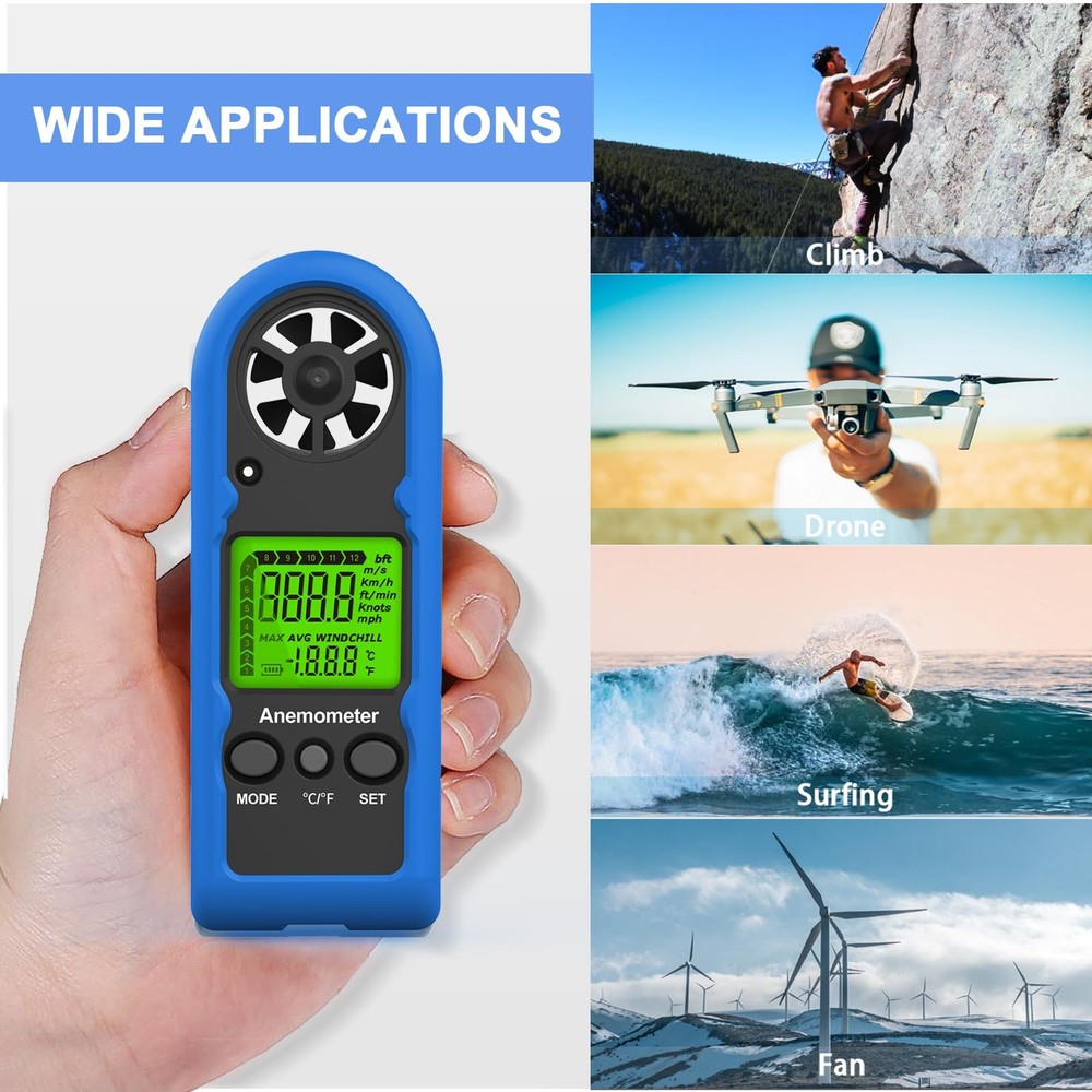Handheld Anemometer, MINI Digital Wind Speed Meter Gauge for Air Flow Velocit...
