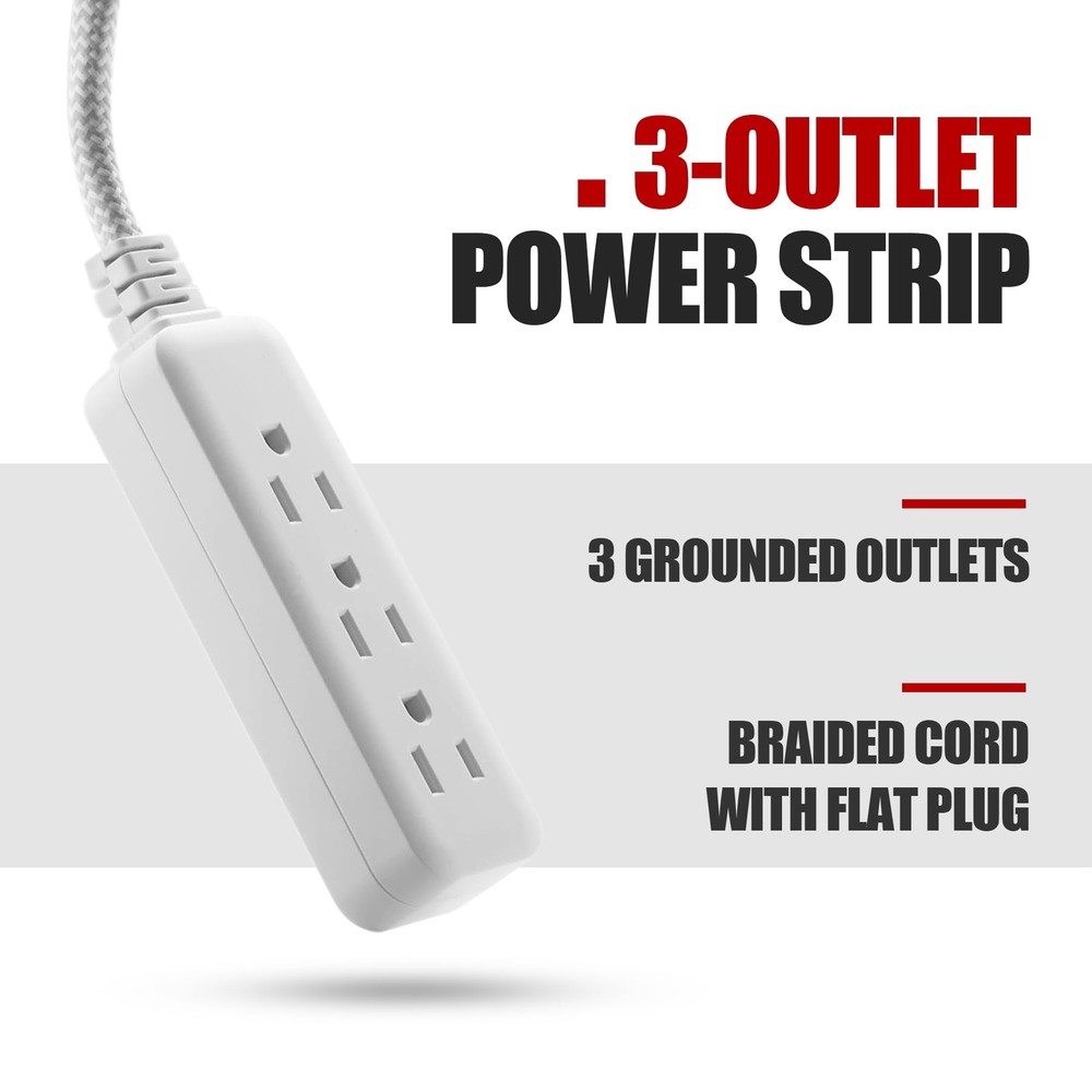 Indoor 3-Outlet 2ft , White