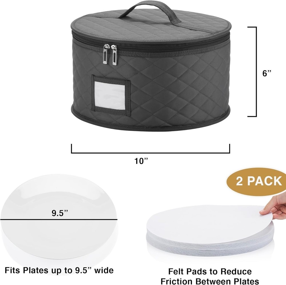 2 Pack 10" Salad Plate Quilted Cases - China Storage Container - Stackable Wi...