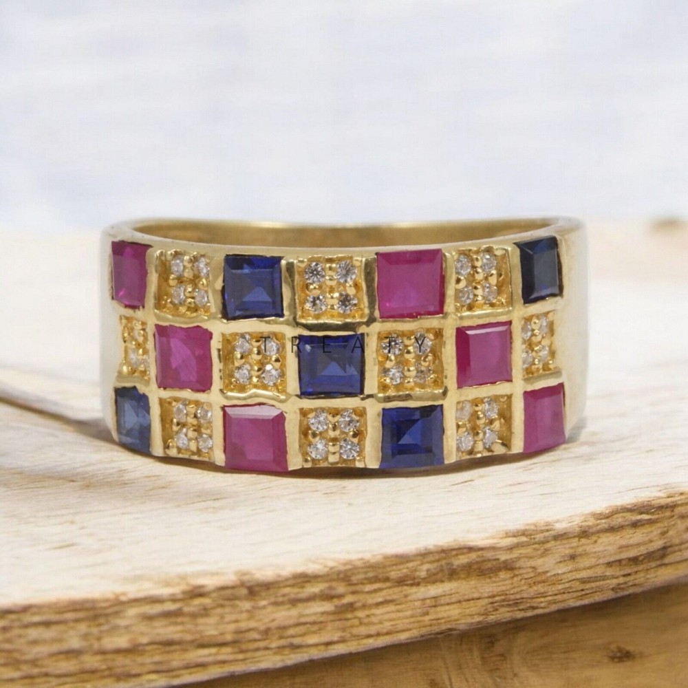 Ruby Square Cut With 14K Solid Yellow Gold Ring For Men's #A114