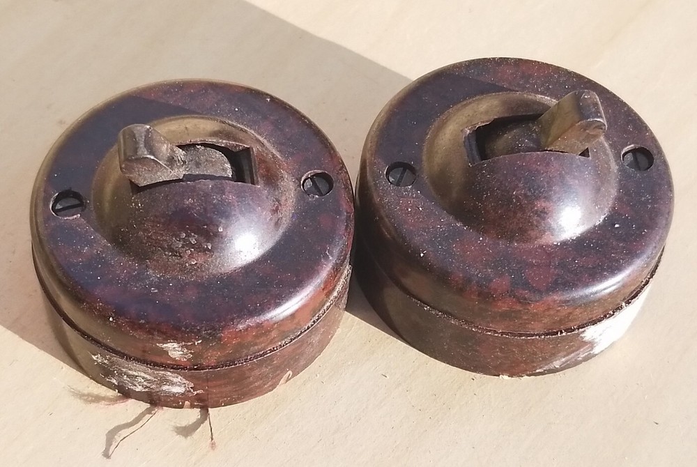 Vintage Old Antique Bakelite Olde Lighting Light Switches Pair 2