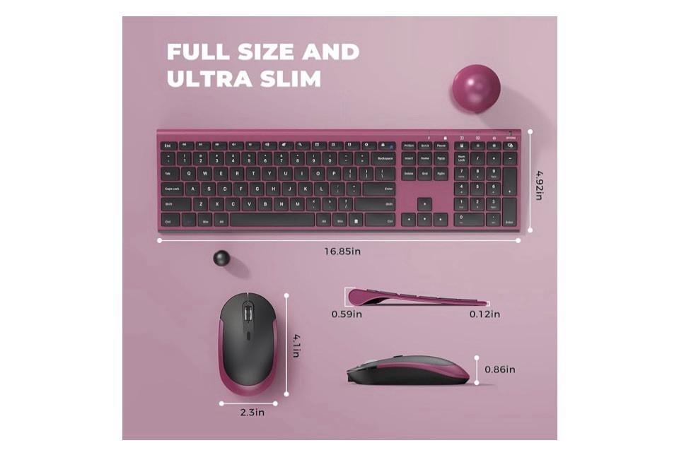 Wireless Keyboard Mouse Combo Rechargeable 2.4GHz Quiet Full-Size USB