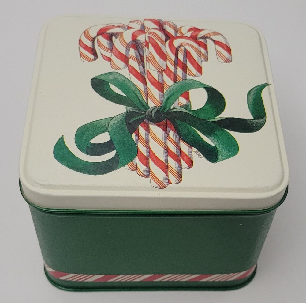 Small Candy Cane Tin Square Box